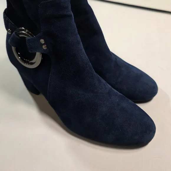Karl Lagerfeld Navy Suede  Stretch Knee Boots 7.5M Block Heel - Picture 11 of 15